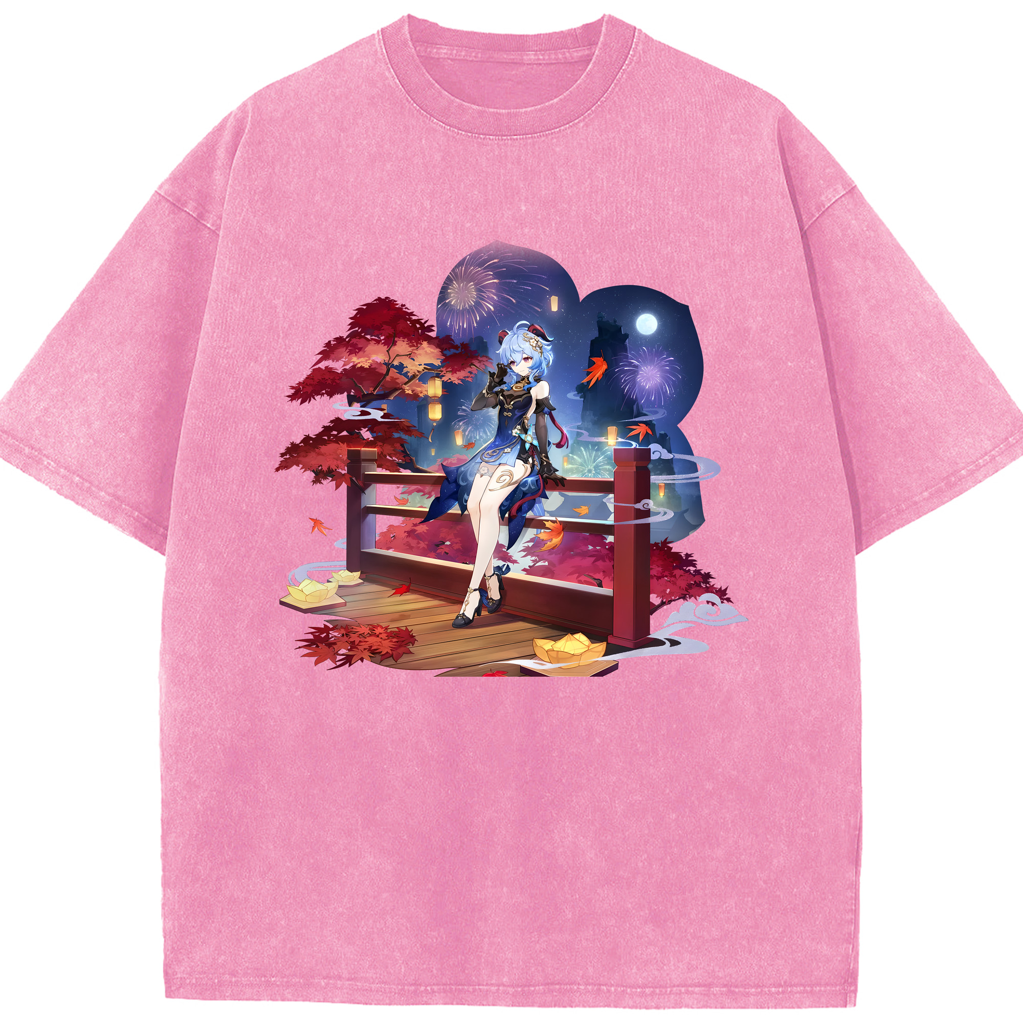 げんし神 甘雨 かんう genshin Ganyu 綿100% ヴィンテージ風 半袖Tシャツ（フロントプリント）